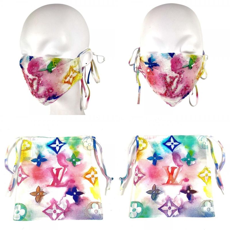 Louis Vuitton Mask Cover Drawstring Pouch Set Cotton Sequins