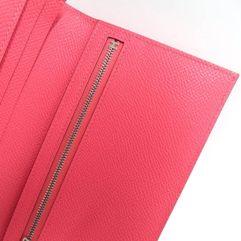 Hermes Bearn Souffle Rose Azalea Epsom Silver