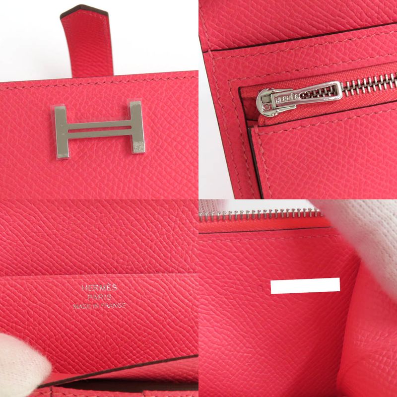 Hermes Bearn Souffle Rose Azalea Epsom Silver