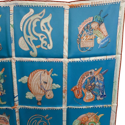 Hermes Shawl Carre 90 Chevaloscope Silk Scarf Blue