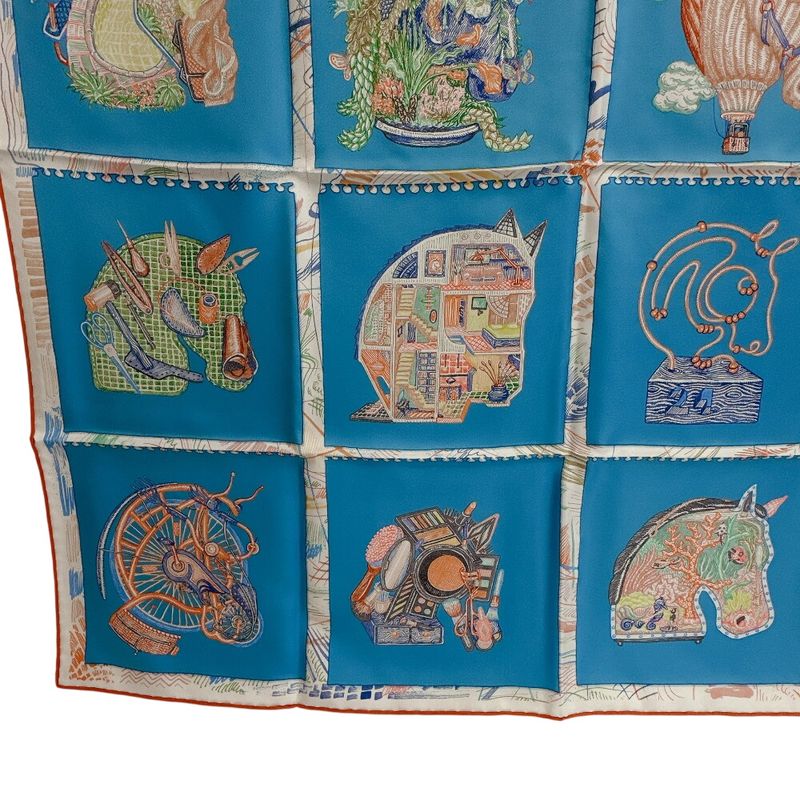 Hermes Shawl Carre 90 Chevaloscope Silk Scarf Blue
