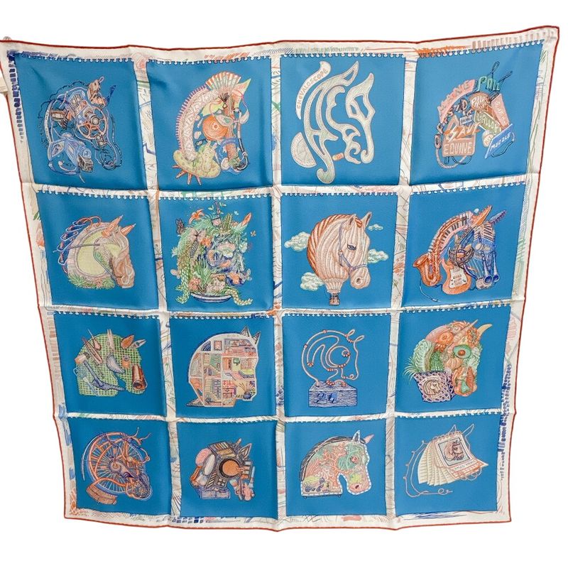 Hermes Shawl Carre 90 Chevaloscope Silk Scarf Blue