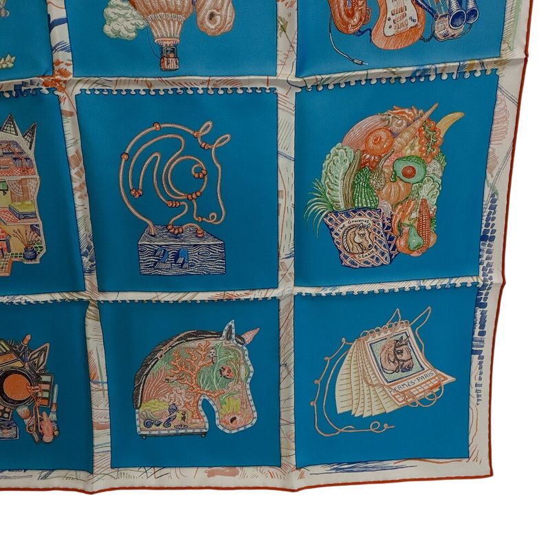 Hermes Shawl Carre 90 Chevaloscope Silk Scarf Blue
