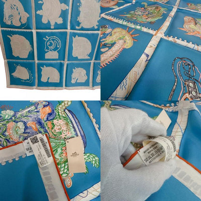 Hermes Shawl Carre 90 Chevaloscope Silk Scarf Blue