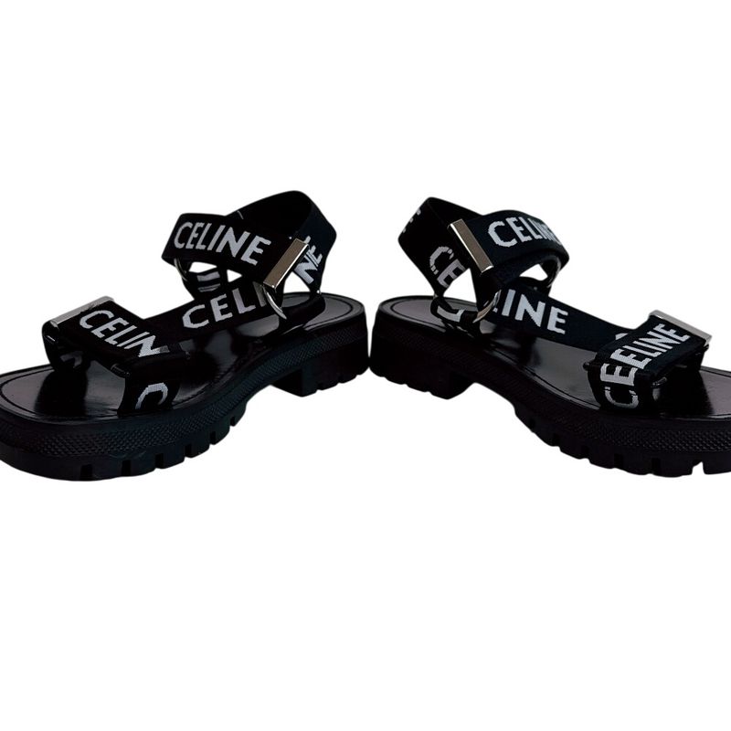 Celine Velcro Leo Strappy Fabric Sandals Black