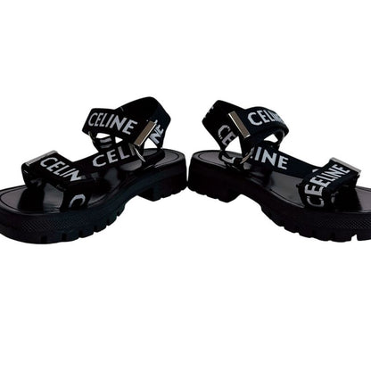 Celine Velcro Leo Strappy Fabric Sandals Black