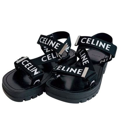 Celine Velcro Leo Strappy Fabric Sandals Black