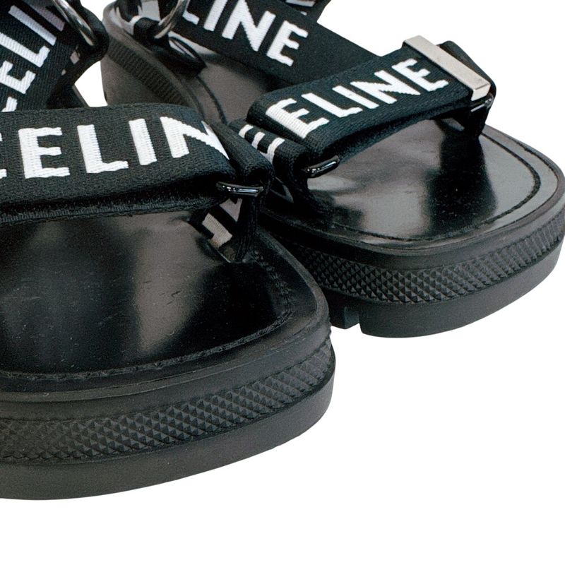 Celine Velcro Leo Strappy Fabric Sandals Black
