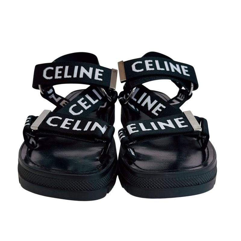 Celine Velcro Leo Strappy Fabric Sandals Black