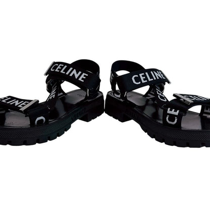 Celine Velcro Leo Strappy Fabric Sandals Black