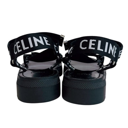 Celine Velcro Leo Strappy Fabric Sandals Black