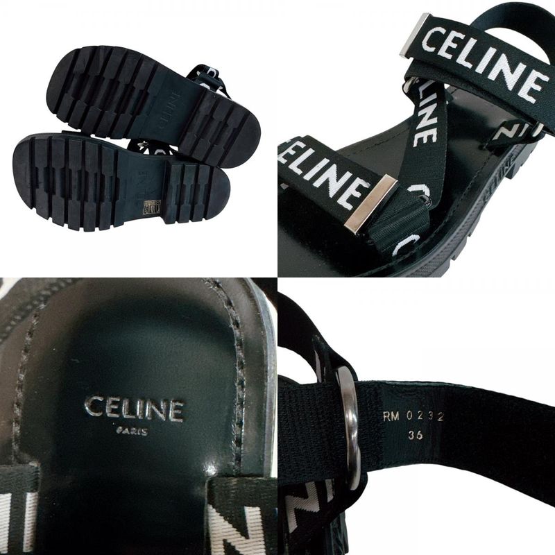 Celine Velcro Leo Strappy Fabric Sandals Black