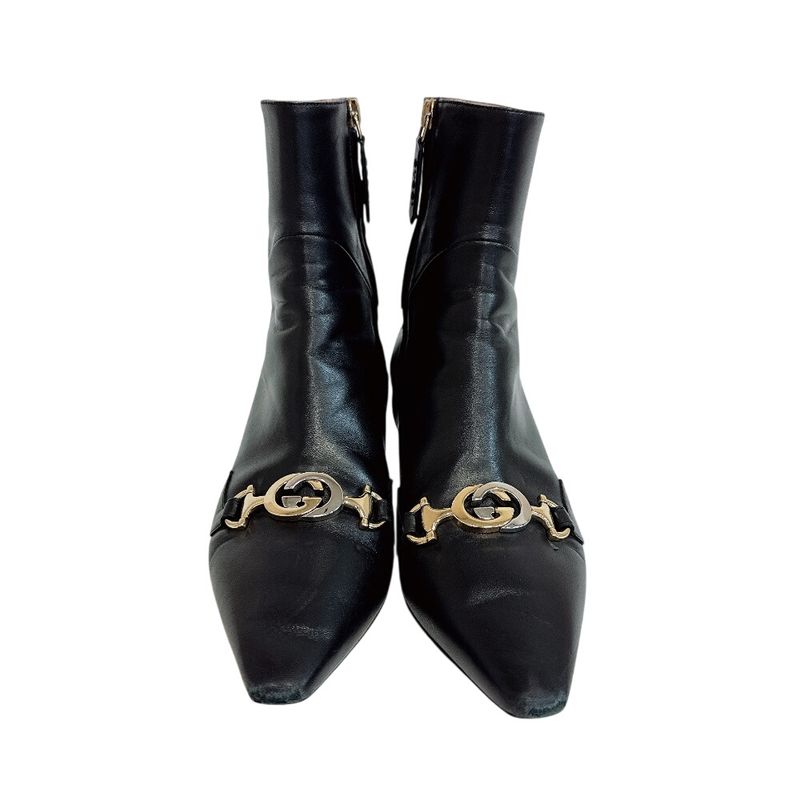 Gucci Short Boots Interlocking Zumi Leather Black