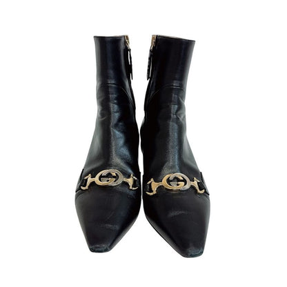 Gucci Short Boots Interlocking Zumi Leather Black