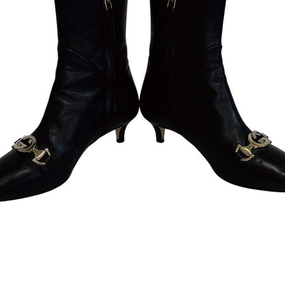 Gucci Short Boots Interlocking Zumi Leather Black