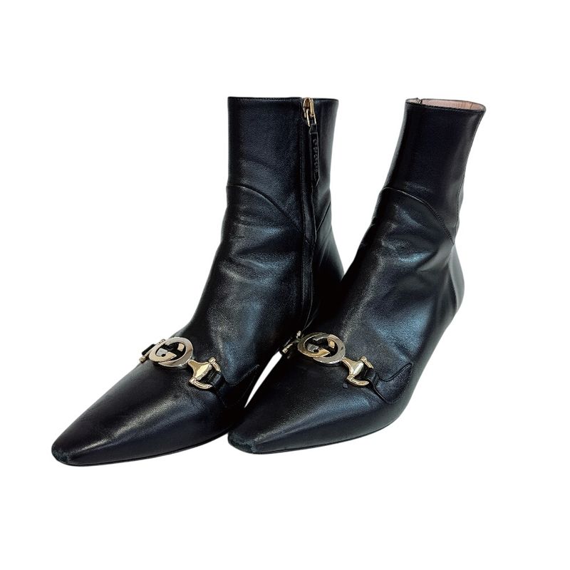 Gucci Short Boots Interlocking Zumi Leather Black