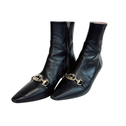 Gucci Short Boots Interlocking Zumi Leather Black