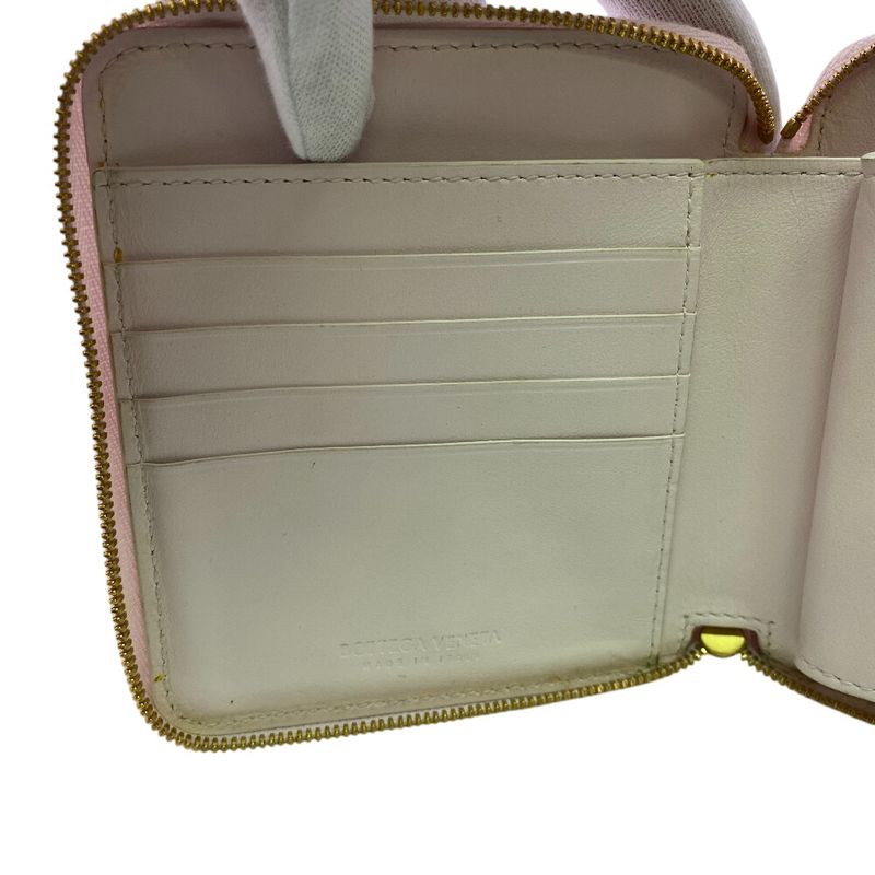Bottega Veneta Zip Around Maxi Intrecciato Leather Bifold Wallet Pink