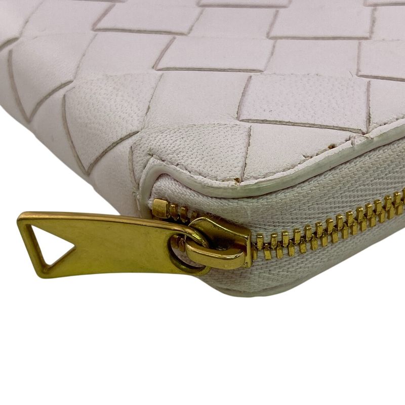 Bottega Veneta Zip Around Maxi Intrecciato Leather Bifold Wallet Pink