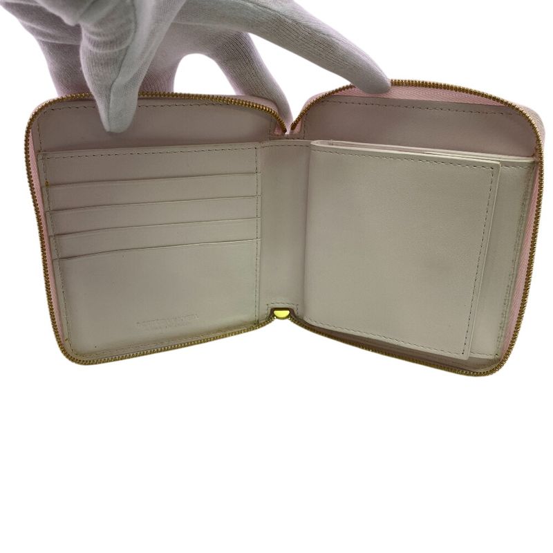 Bottega Veneta Zip Around Maxi Intrecciato Leather Bifold Wallet Pink