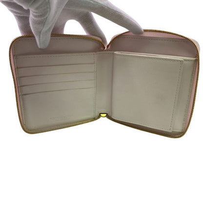 Bottega Veneta Zip Around Maxi Intrecciato Leather Bifold Wallet Pink