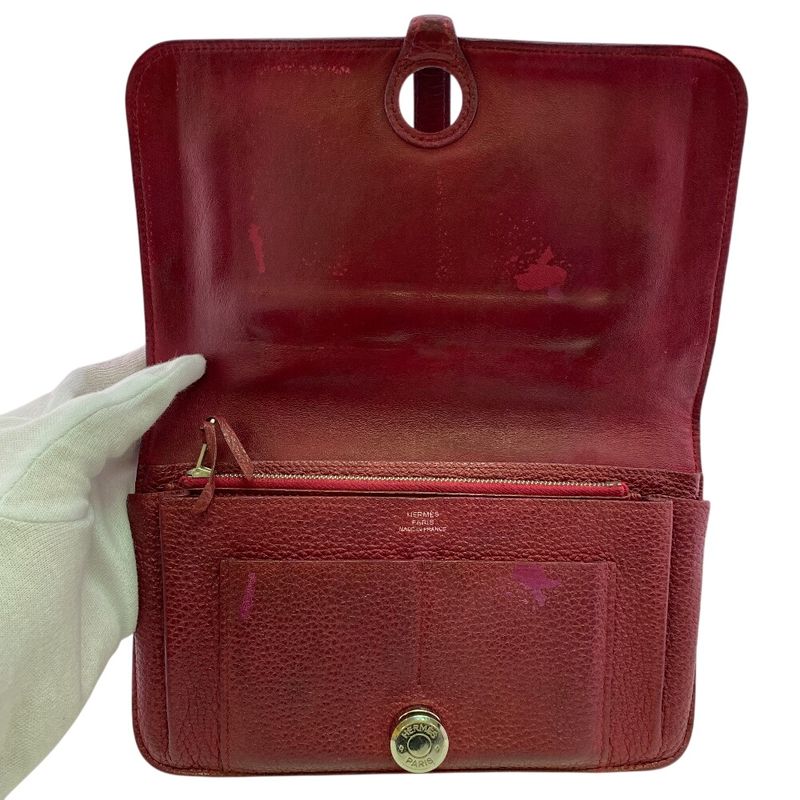 Hermes Bifold Flap Dogon GM Taurillon Clemence Wallet Red