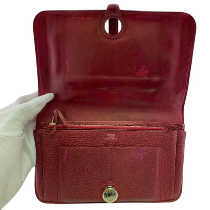 Hermes Bifold Flap Dogon GM Taurillon Clemence Wallet Red