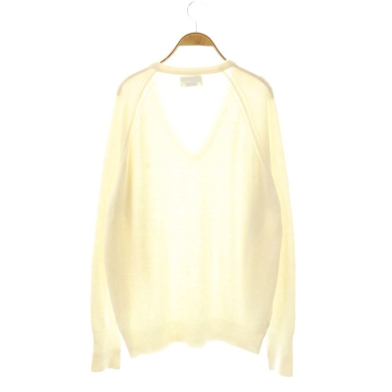 Dior Usa Knit Long Sleeve V-neck Logo Embroidery Sweater L White