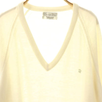 Dior Usa Knit Long Sleeve V-neck Logo Embroidery Sweater L White