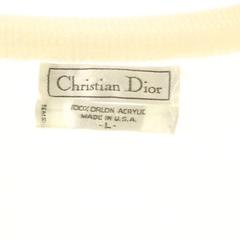 Dior Usa Knit Long Sleeve V-neck Logo Embroidery Sweater L White