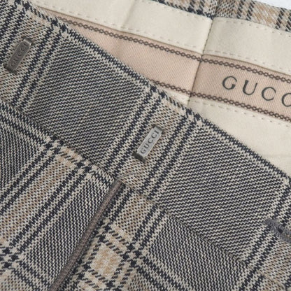 Gucci Pants 44 Check Trousers Pleated Beige Gray