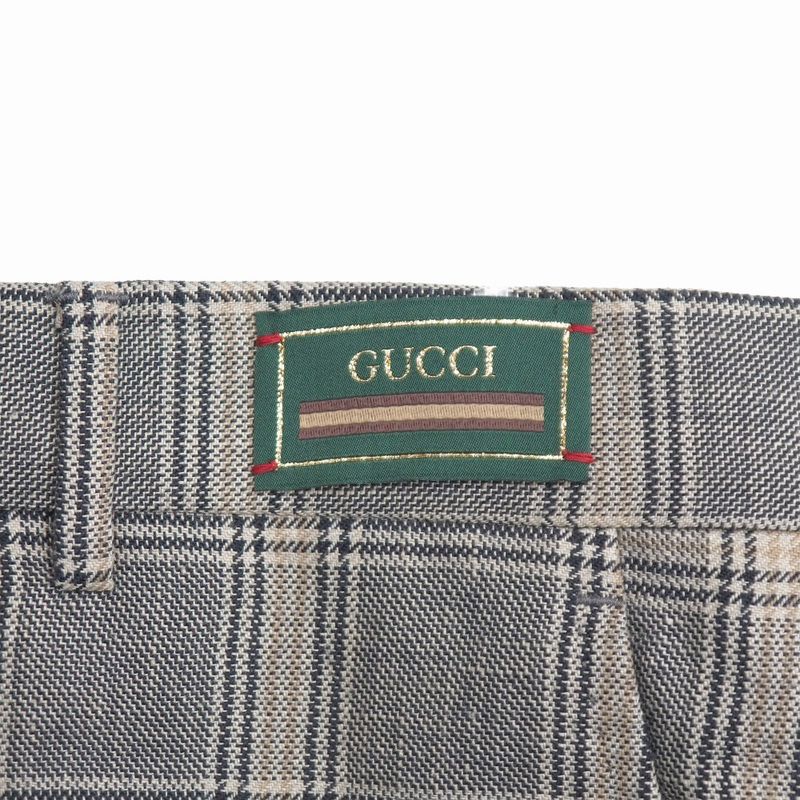 Gucci Pants 44 Check Trousers Pleated Beige Gray