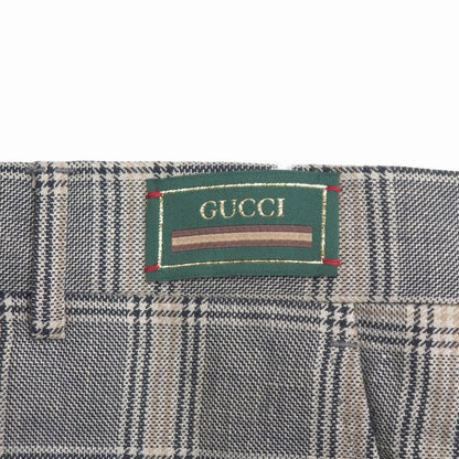 Gucci Pants 44 Check Trousers Pleated Beige Gray
