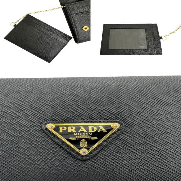 Prada Saffiano Triang Leather Triangle Logo Bifold Wallet Qhh Black