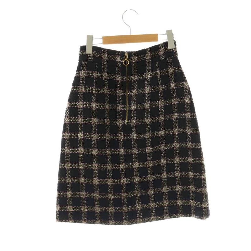 Gucci Lame Tweed Check Skirt Knee Length 36 Multicolor Black Pink SS Ss Os Sh