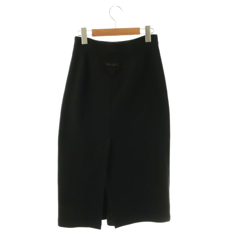 Prada Tight Skirt Wool Back Triangle Slit Long Easy XS Black TK