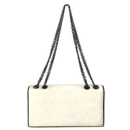 Chanel Shoulder Bag Logo Leather White Logo