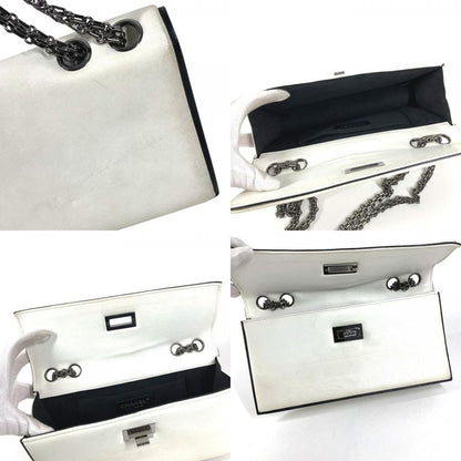 Chanel Shoulder Bag Logo Leather White Logo