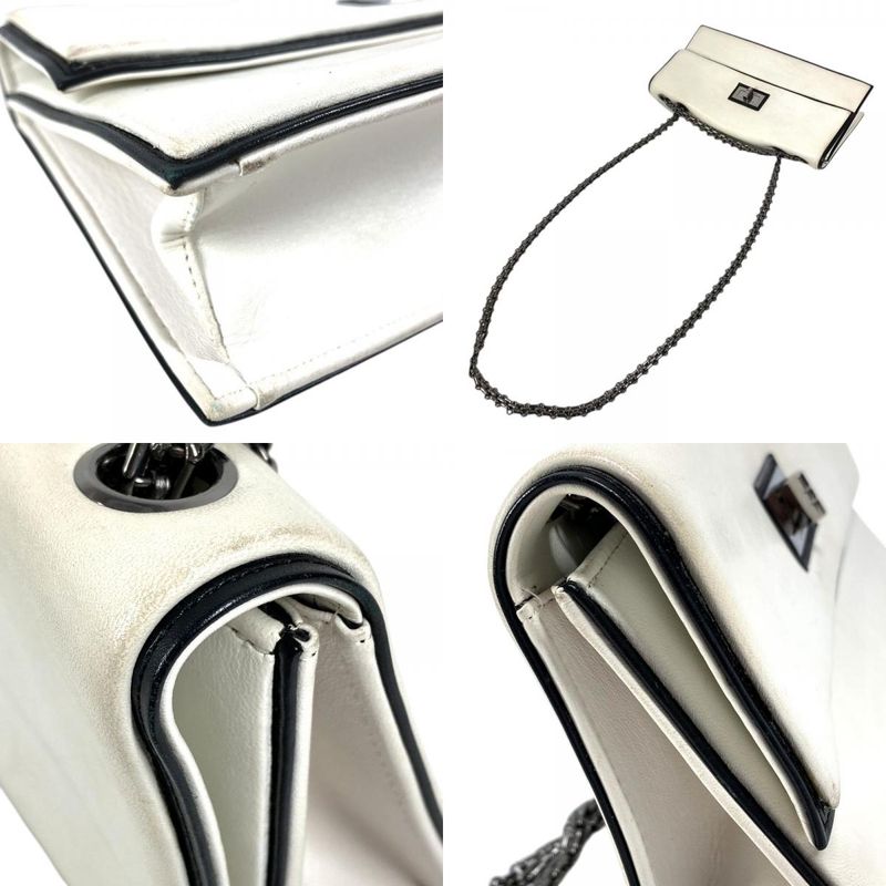 Chanel Shoulder Bag Logo Leather White Logo