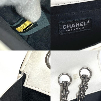 Chanel Shoulder Bag Logo Leather White Logo