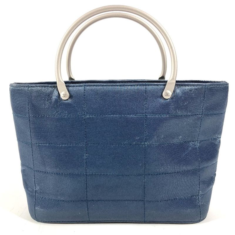 Chanel Handbag Metal Handle Nylon Canvas Blue