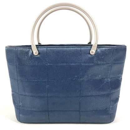 Chanel Handbag Metal Handle Nylon Canvas Blue