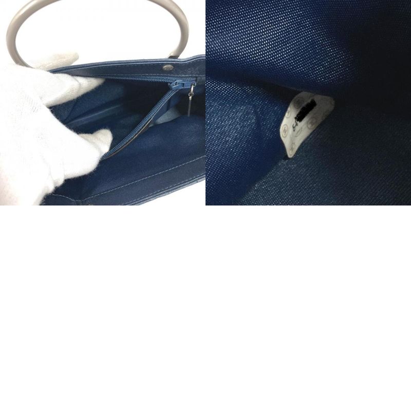 Chanel Handbag Metal Handle Nylon Canvas Blue