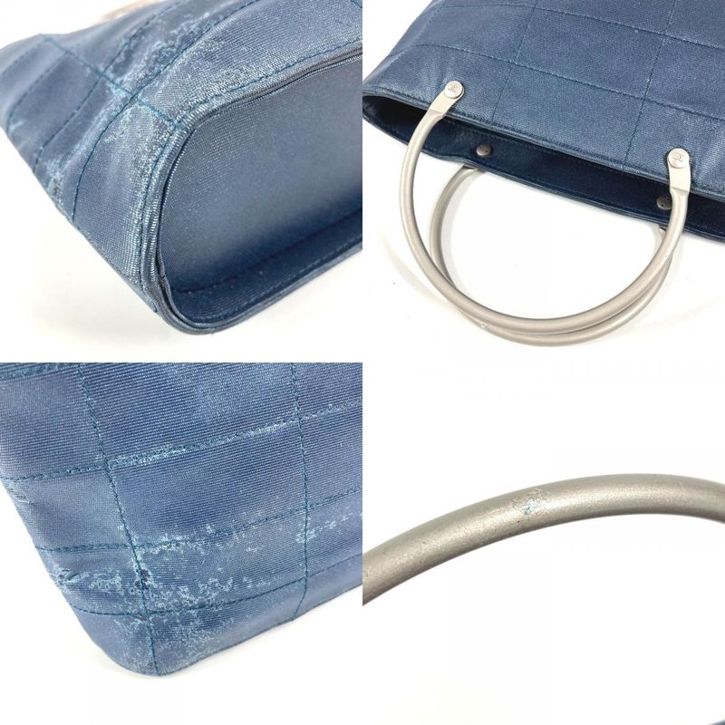 Chanel Handbag Metal Handle Nylon Canvas Blue