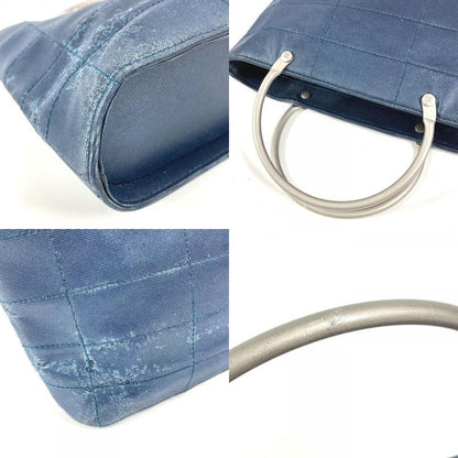 Chanel Handbag Metal Handle Nylon Canvas Blue