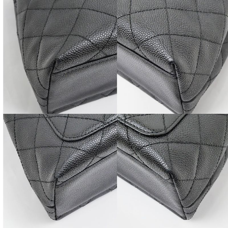 Chanel Quilted Top Handle Black Gold Caviar Leather Handbag
