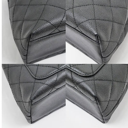 Chanel Quilted Top Handle Black Gold Caviar Leather Handbag