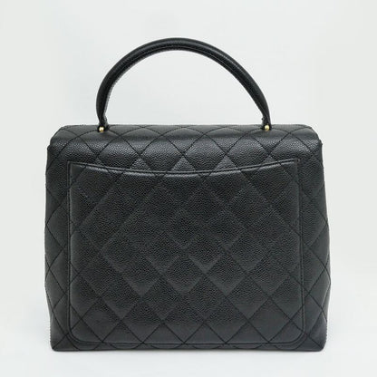 Chanel Quilted Top Handle Black Gold Caviar Leather Handbag