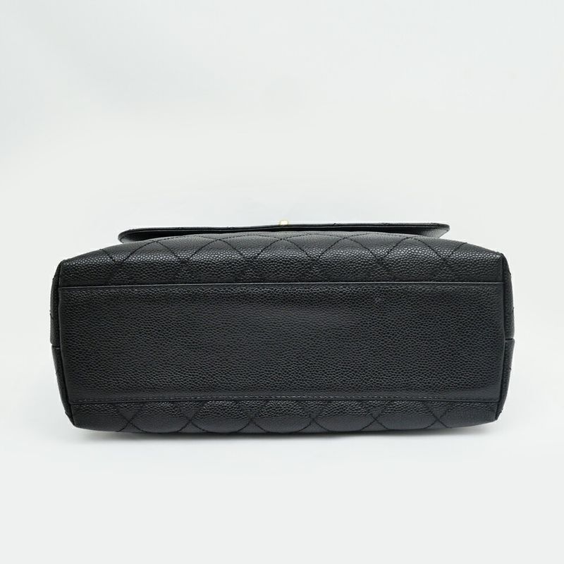 Chanel Quilted Top Handle Black Gold Caviar Leather Handbag