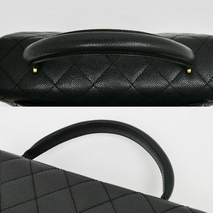 Chanel Quilted Top Handle Black Gold Caviar Leather Handbag
